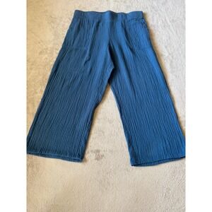 LOGO Wide Leg Crop Gauze Pants Elastic Waist Casual Comfy Blue‎ Size XL